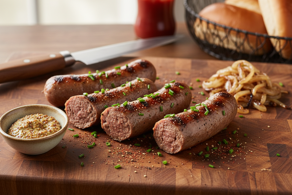 Beef Hotdogs on a Cutting Board