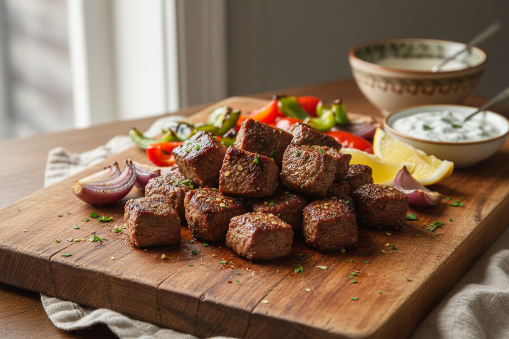 Beef Kabob on Cutting Board