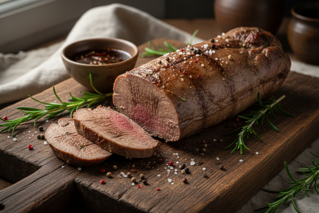 Beef tongue on a cutting board