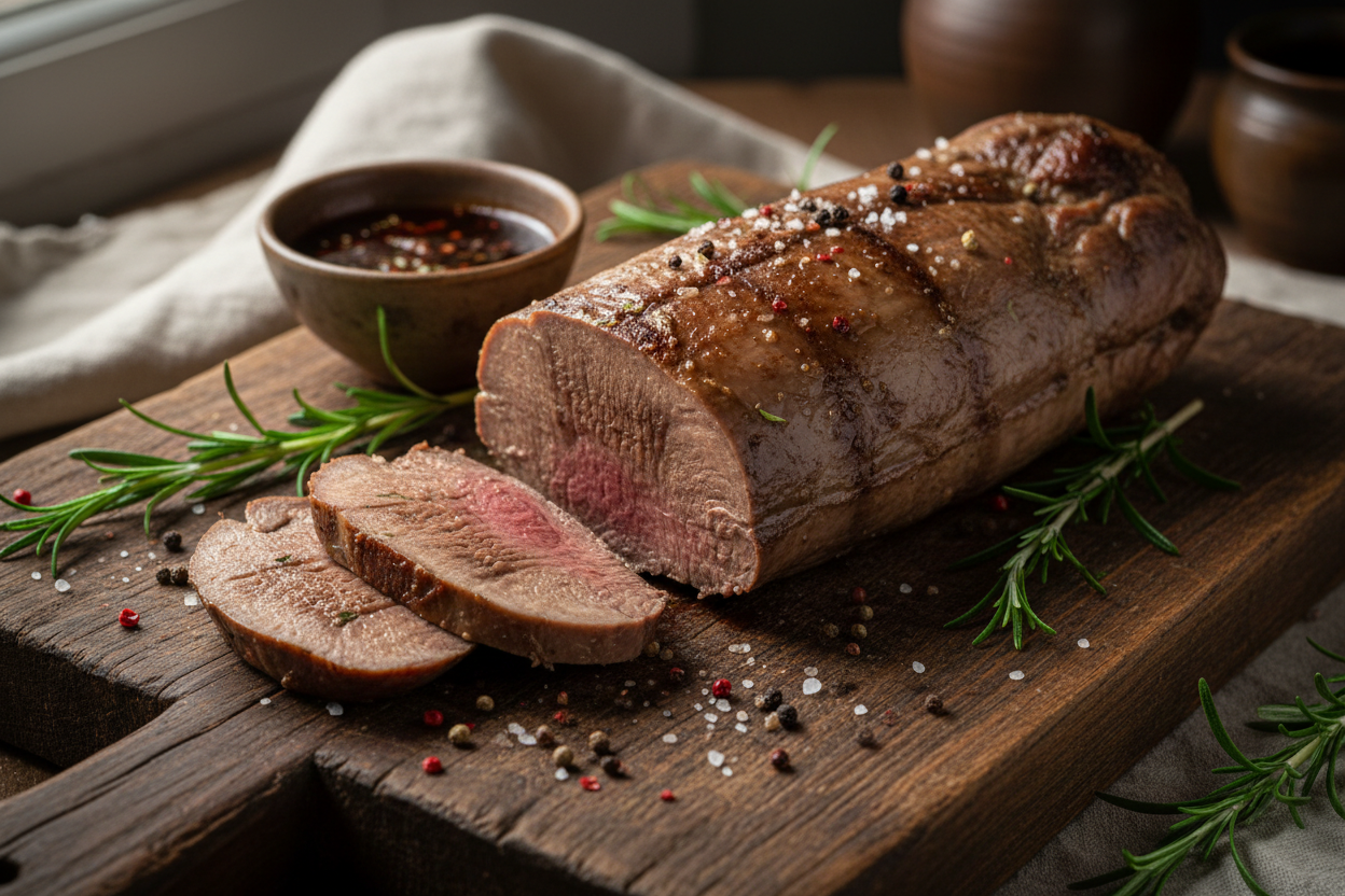 Beef tongue on a cutting board