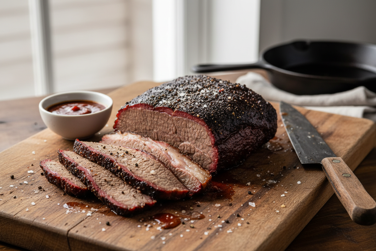 Cooked Brisket on Cutting Board