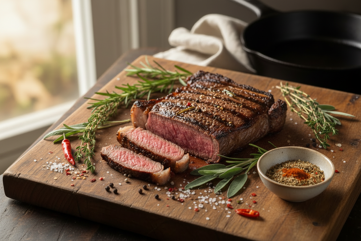 Cooked Flat Iron Steak on Cutting Board