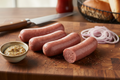 Raw Beef Hotdogs on a Cutting Board