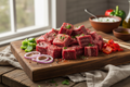 Raw Beef Kabob on Cutting Board