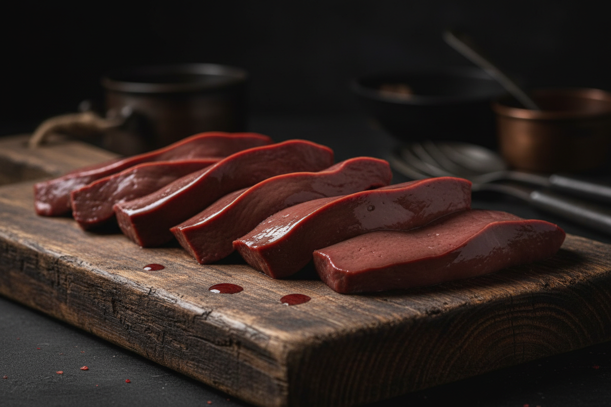 Raw Beef Liver on Cutting Board