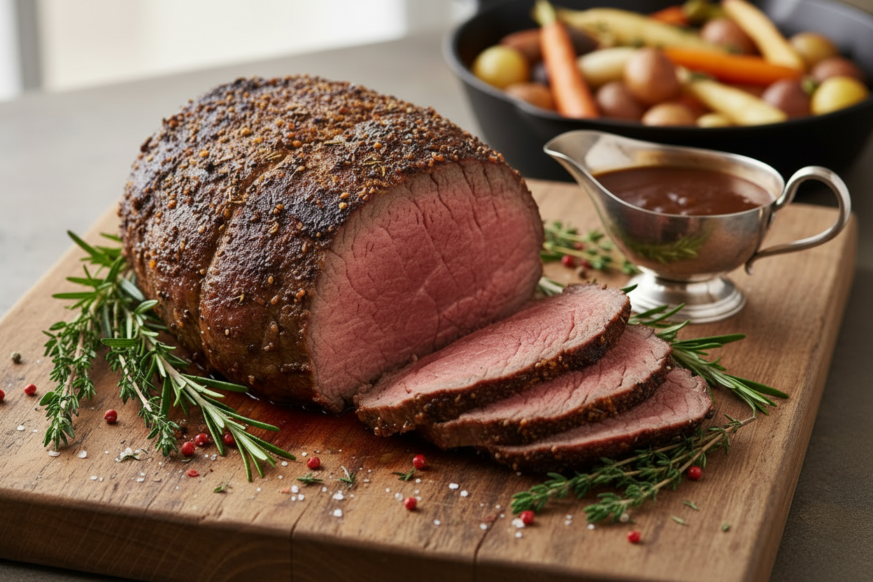 Raw Beef Round Roast on Cutting Board