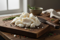 Raw beef tallow on a cutting board