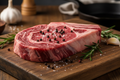 Raw Boneless Ribeye on Cutting Board