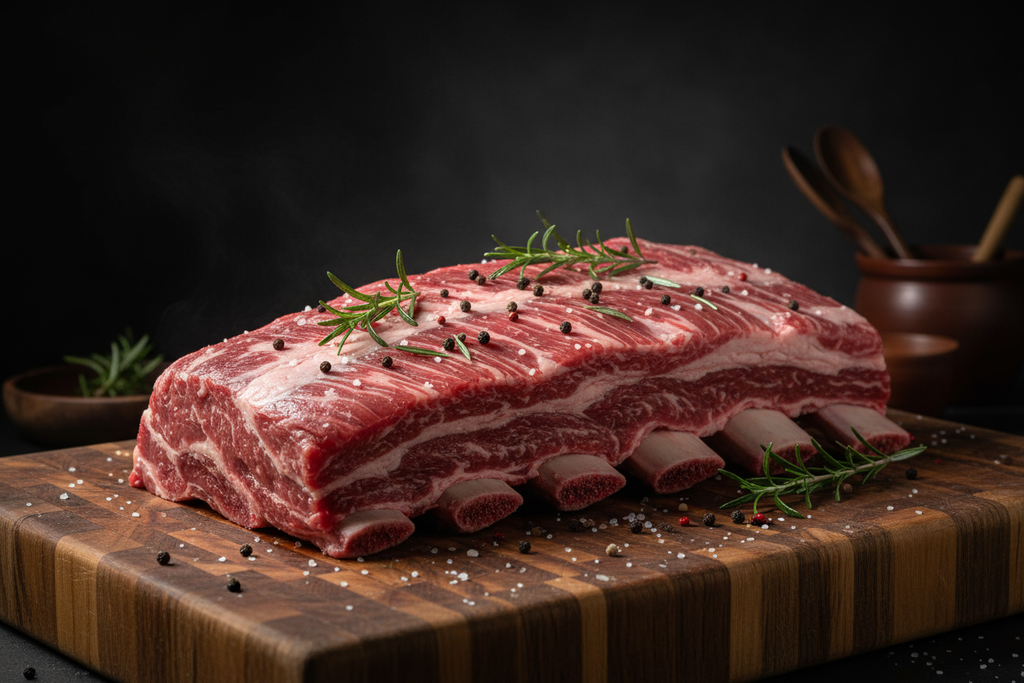 Raw Dino Ribs on Cutting Board