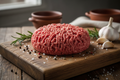 Raw ground beef on a cutting board