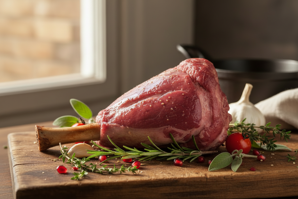 Raw Shank Roast on Cutting Board