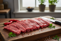Stir Fry Beef Strips on Cutting Board